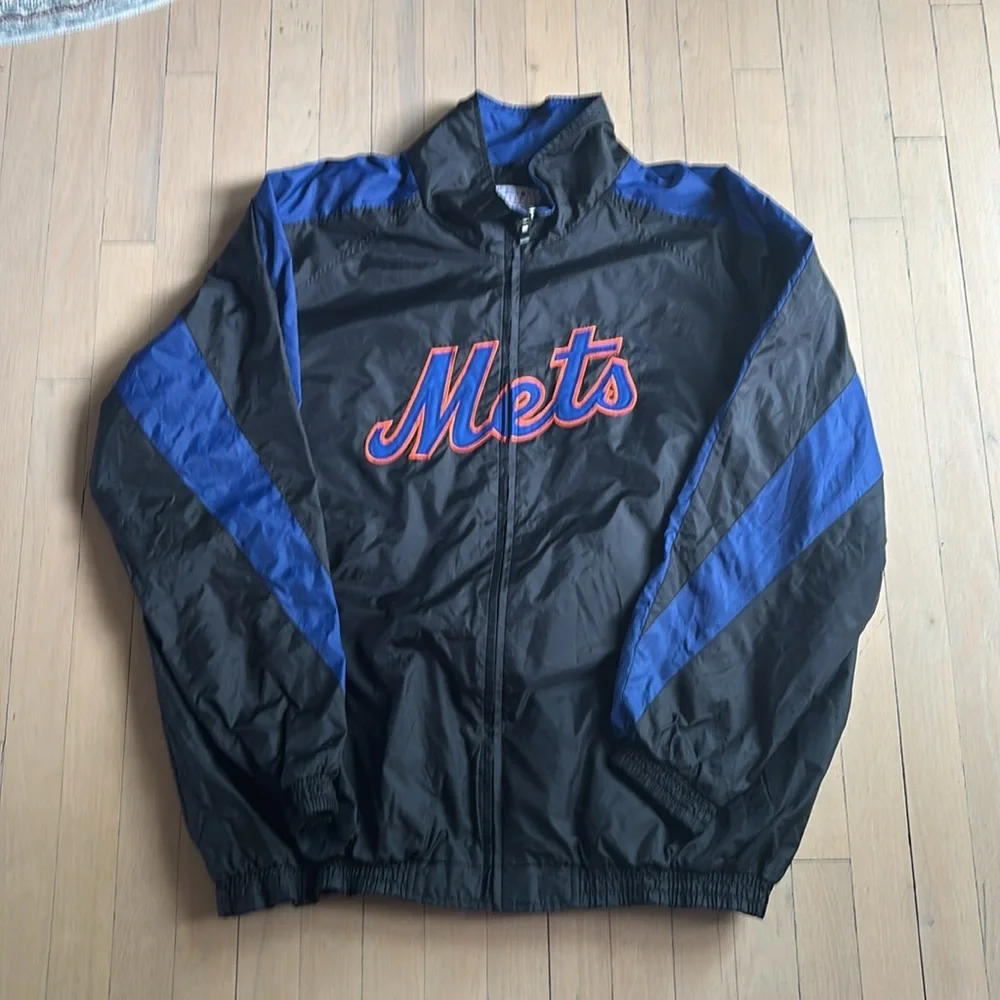 Black NY Mets Vintage Majestic Windbreaker Jacket - Picture 2 of 5